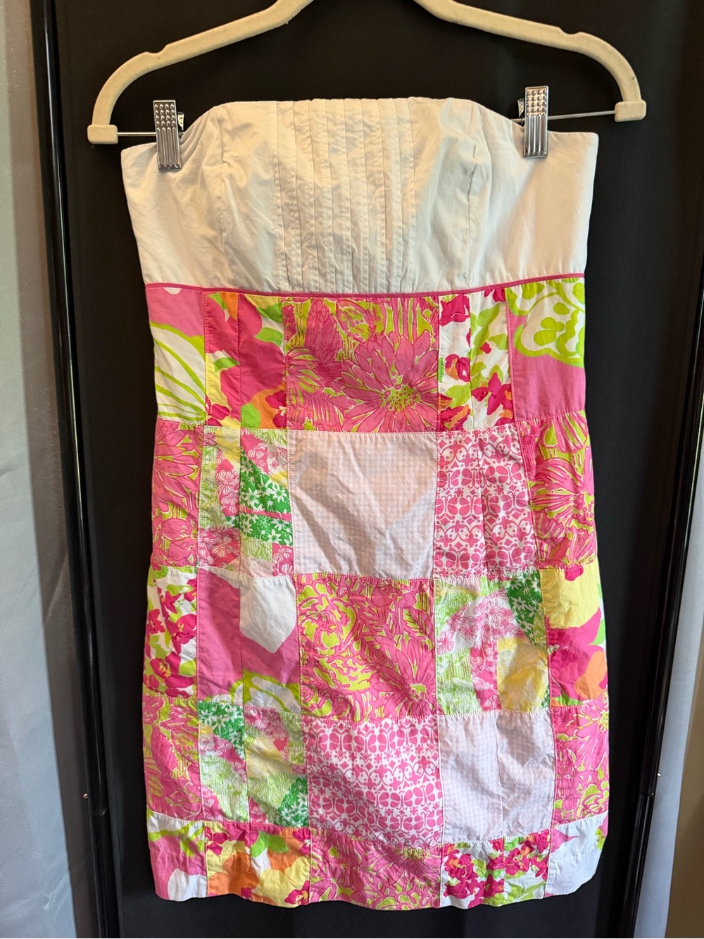 Lilly Pulitzer Strapless Patchwork Floral Dress in Pink, White & Green